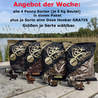 4 Sorten á 5Kg PennyBoilies plus 4 Dosen Hooker